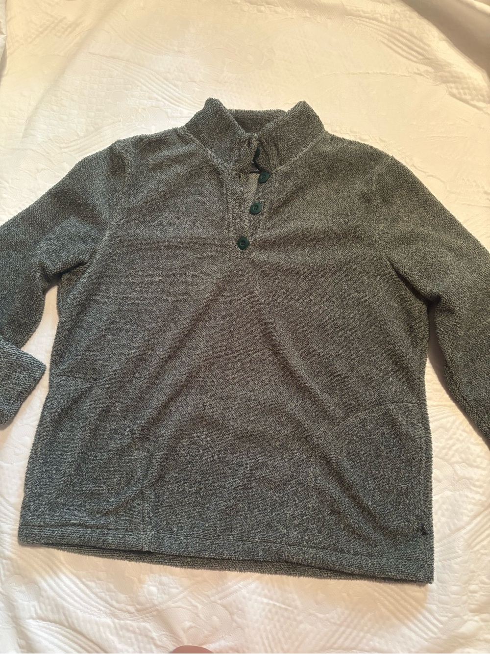 Eddie Bauer Women’s Button Neck Fleece Pullover Size Large Gray Cozy Sweater